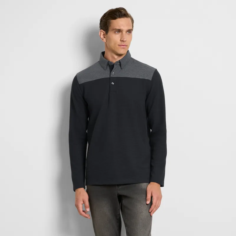 Essential Ottoman Blocked Long Sleeve Polo - Regular Fit sold by Van Heusen
