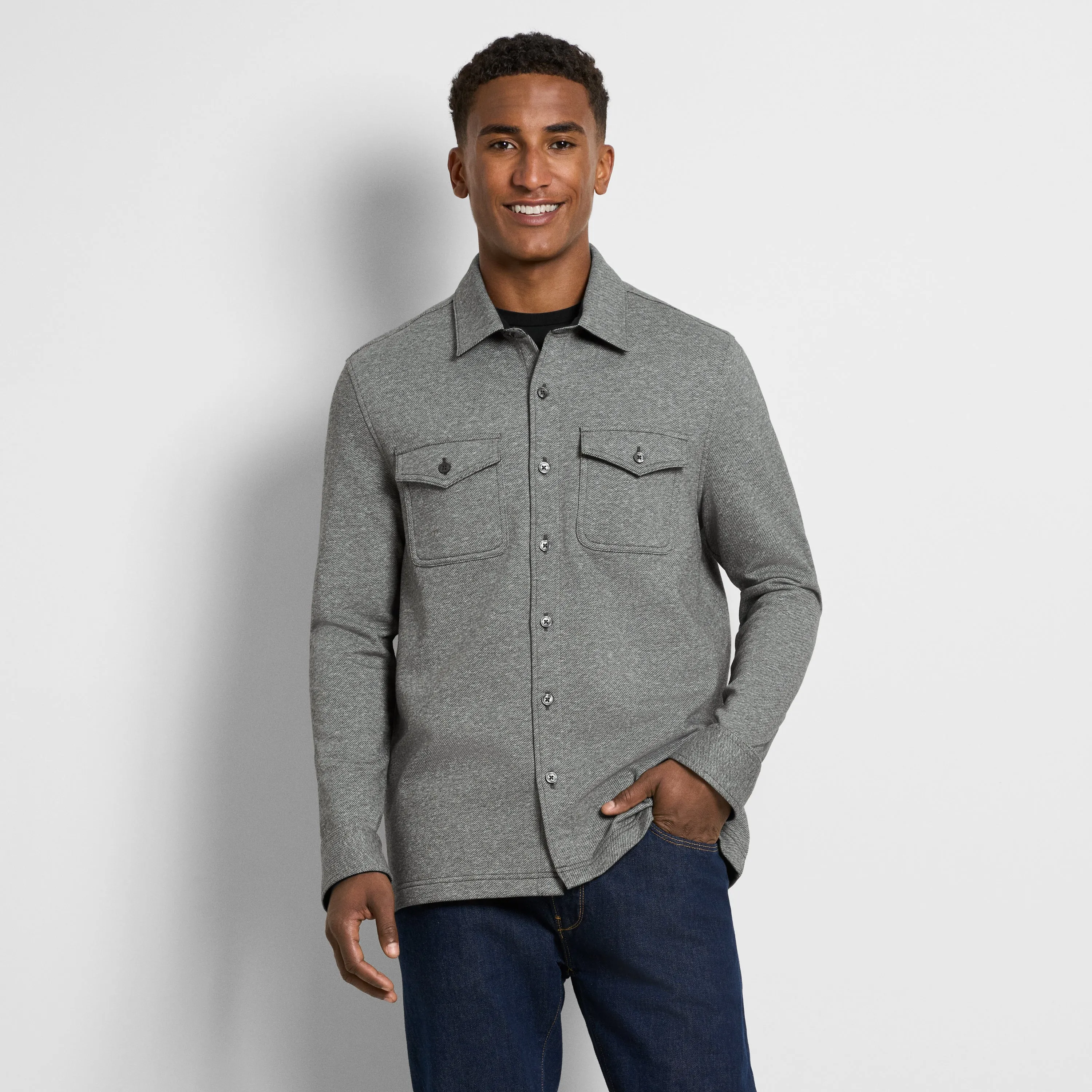 Essential Fleece Knit Long Sleeve Shirt Jacket sold by Van Heusen