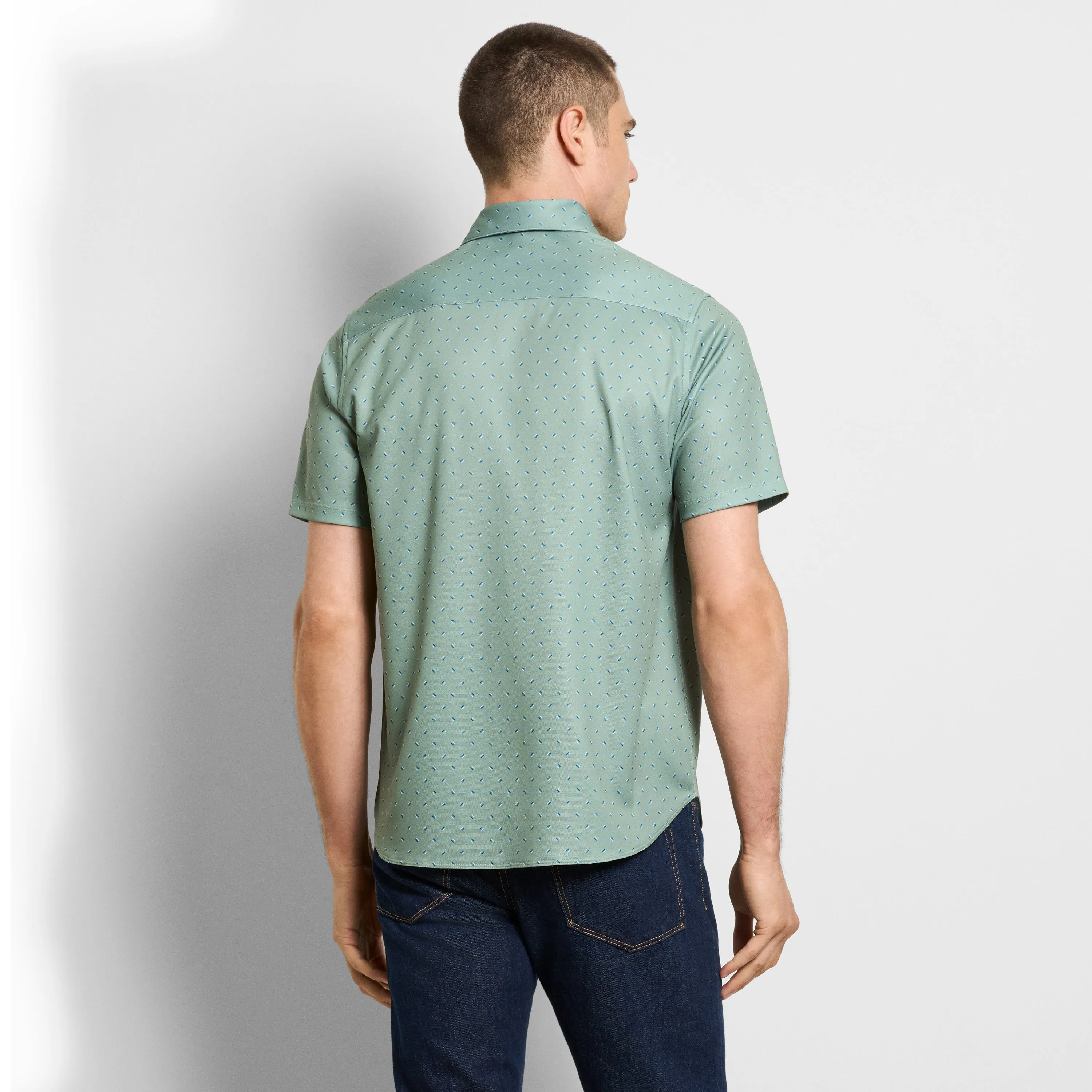 Slim Fit Performance Knit Short Sleeve Match Print Button Up Shirt sold by Van Heusen product image thumbnail 4