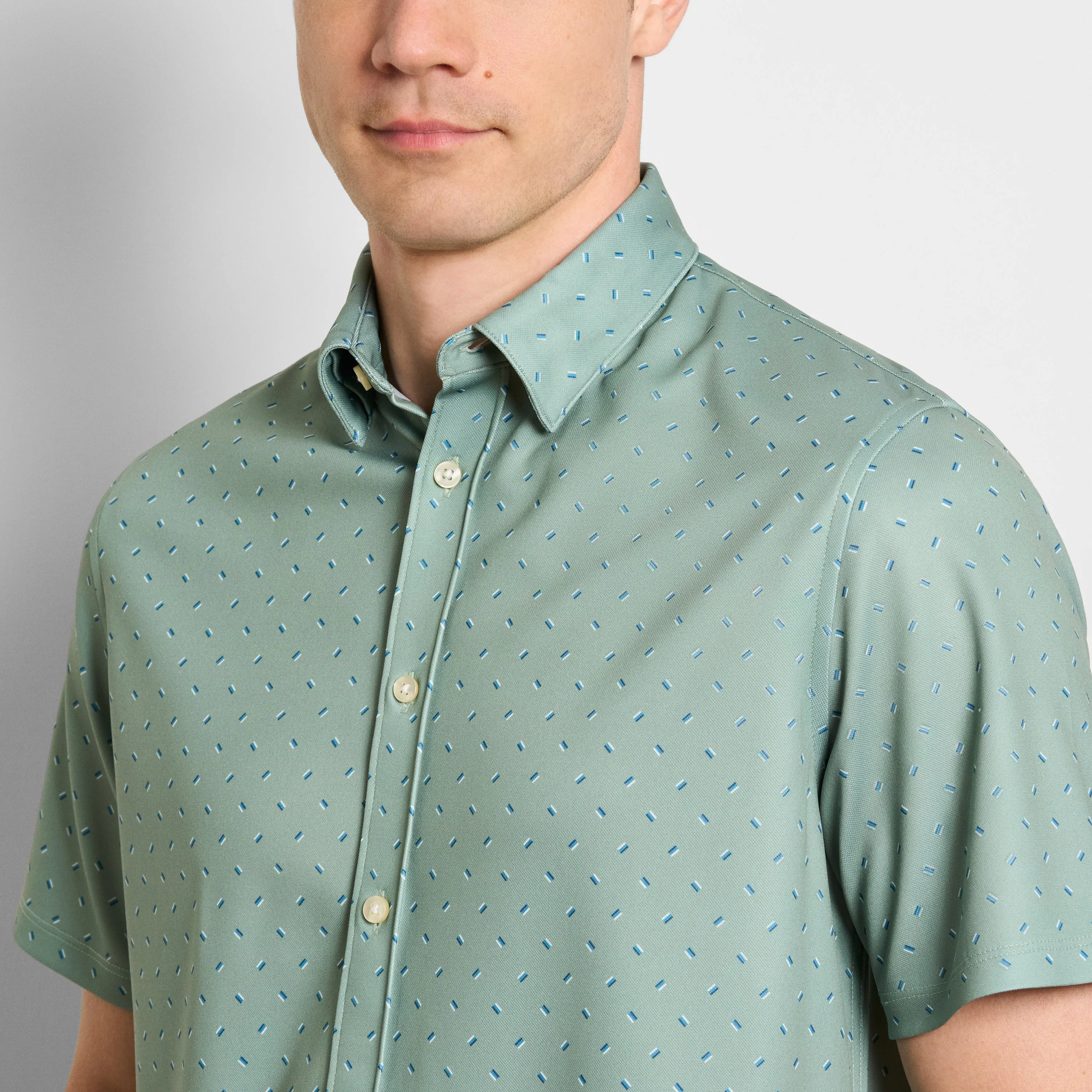 Slim Fit Performance Knit Short Sleeve Match Print Button Up Shirt sold by Van Heusen product image thumbnail 3