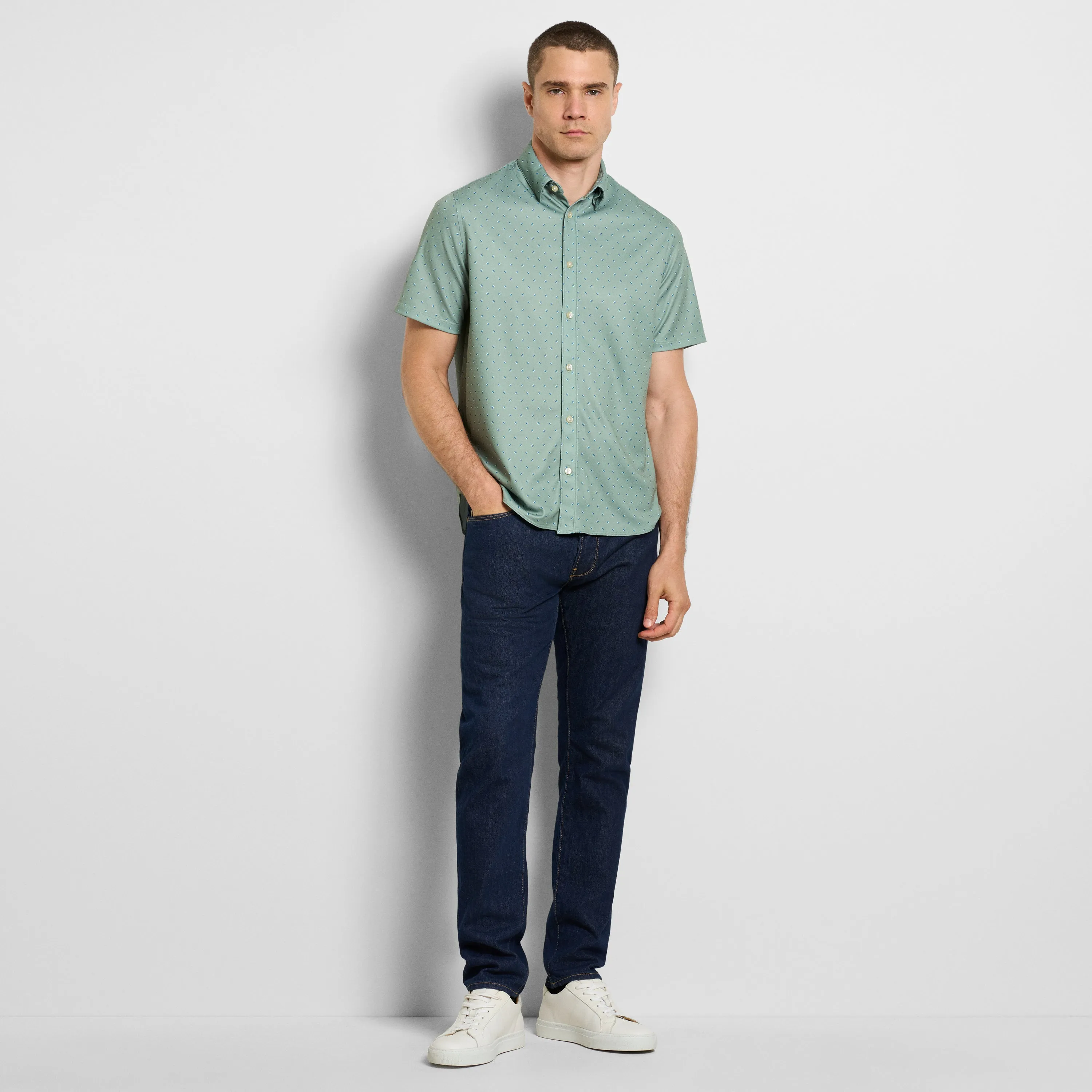 Slim Fit Performance Knit Short Sleeve Match Print Button Up Shirt sold by Van Heusen product image thumbnail 2