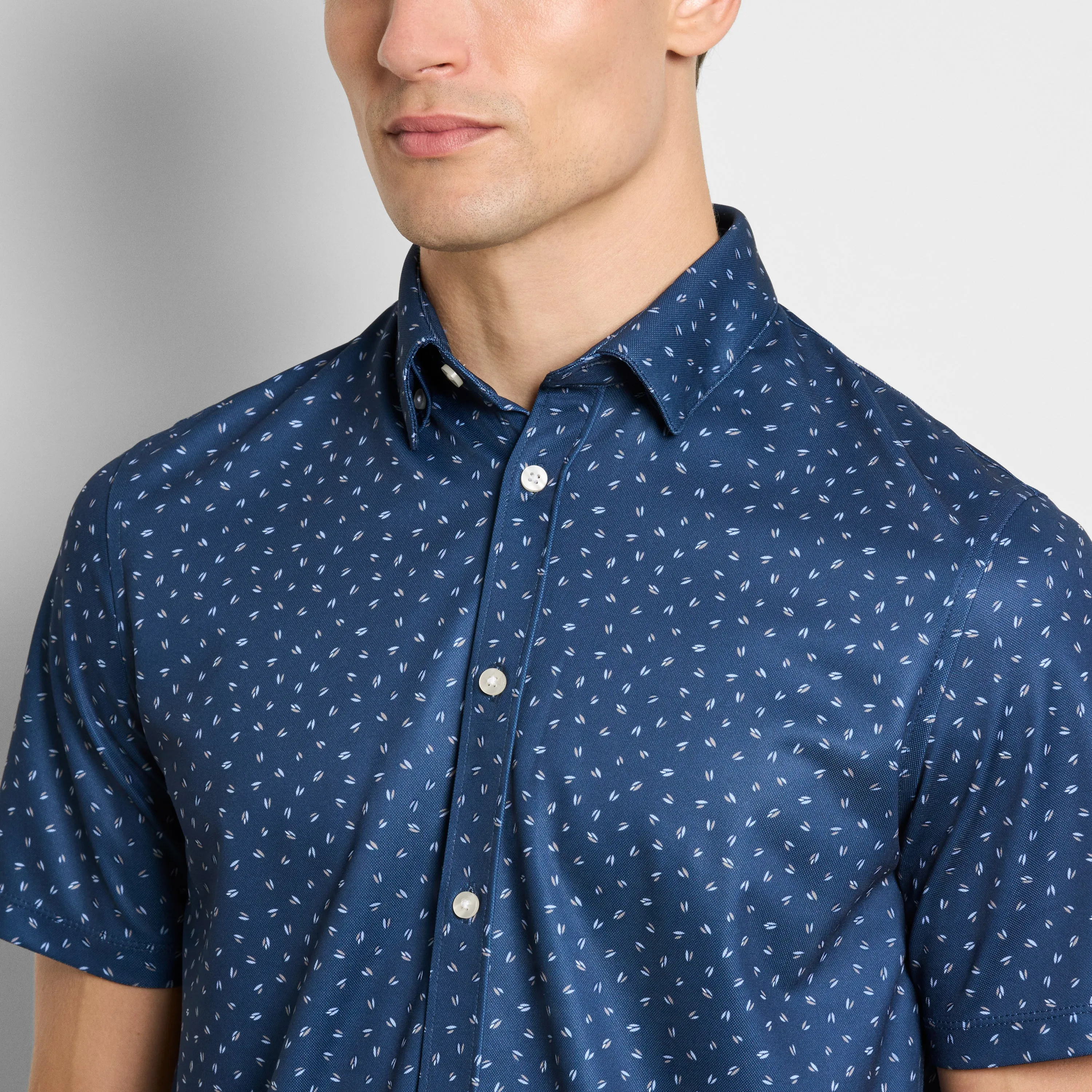Slim Fit Performance Knit Short Sleeve Leaf Print Button Up Shirt sold by Van Heusen product image thumbnail 3