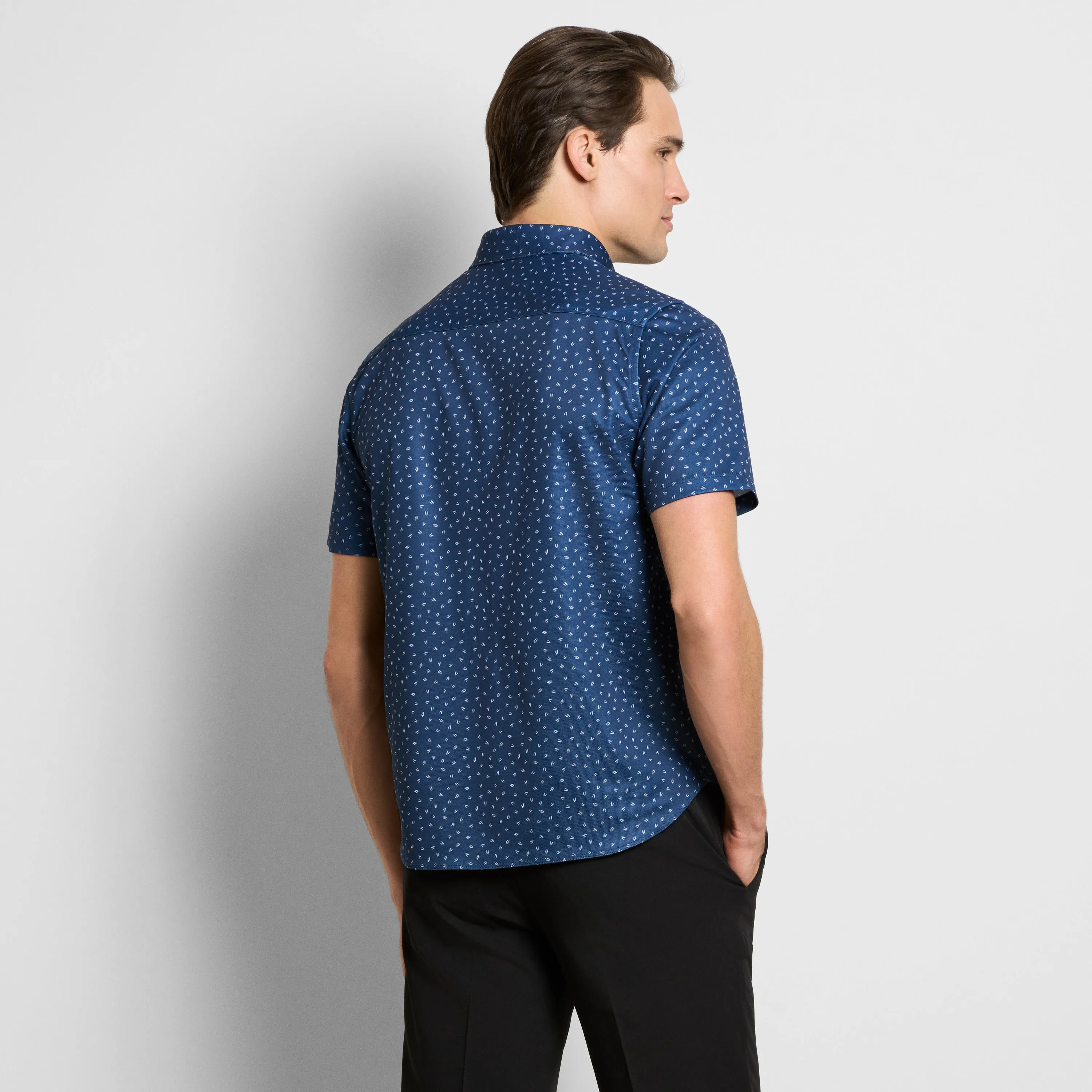Slim Fit Performance Knit Short Sleeve Leaf Print Button Up Shirt sold by Van Heusen product image thumbnail 4