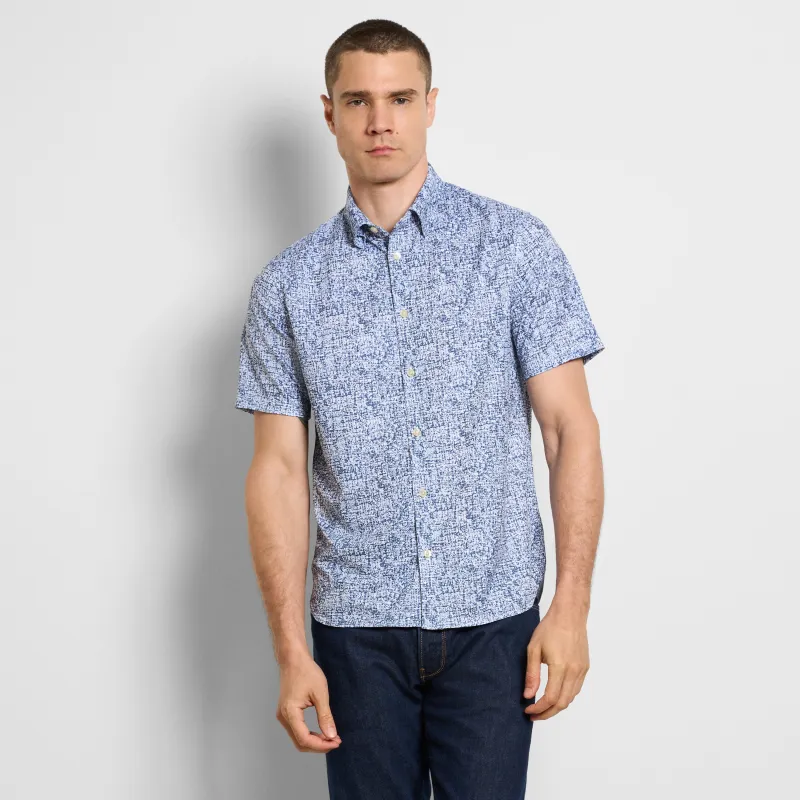 Slim Fit Performance Knit Short Sleeve Abstract Print Button Up Shirt sold by Van Heusen