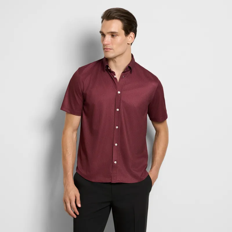 Slim Fit Performance Knit Short Sleeve Mini Dot Print Button Up Shirt sold by Van Heusen
