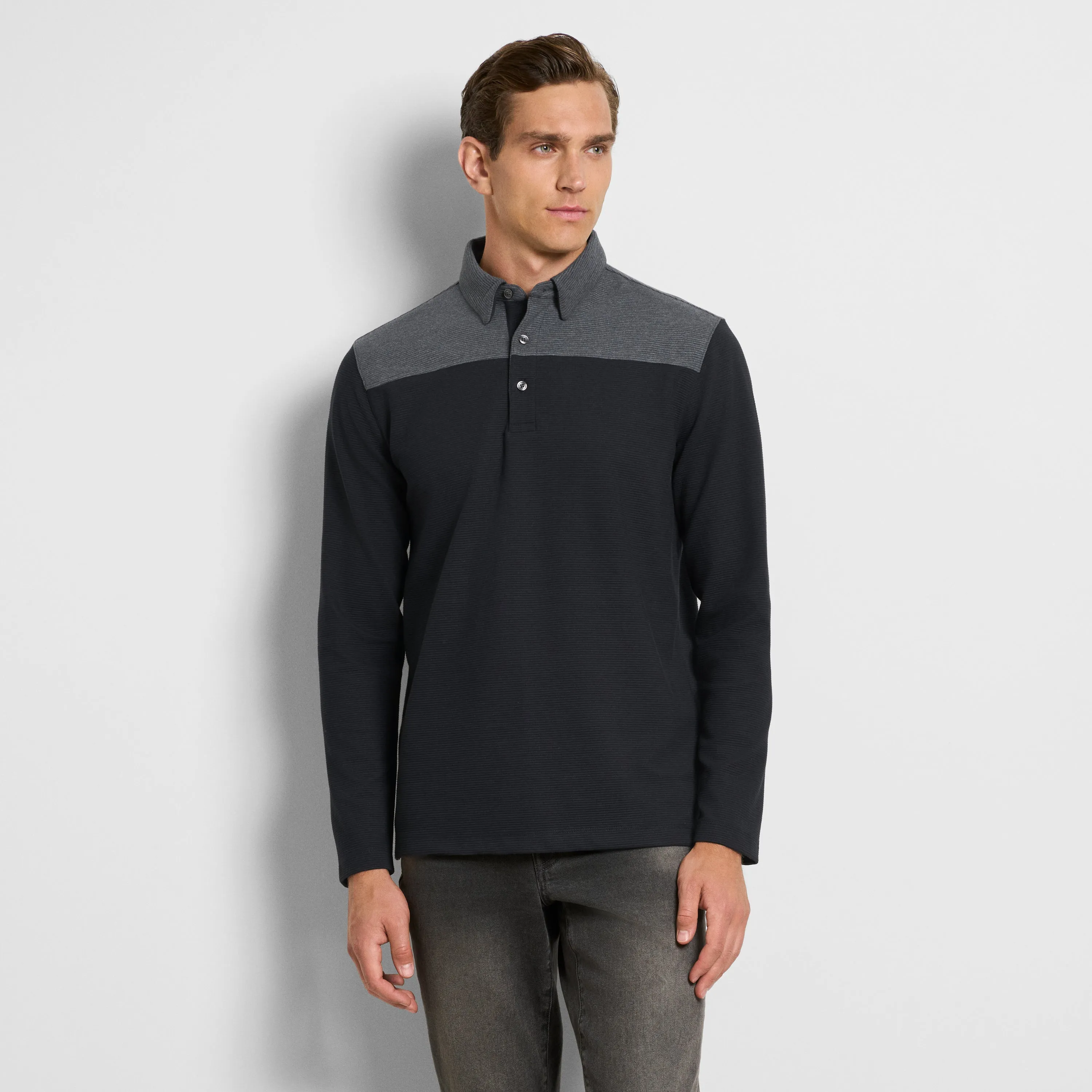 Regular Fit Essential Ottoman Blocked Long Sleeve Polo sold by Van Heusen