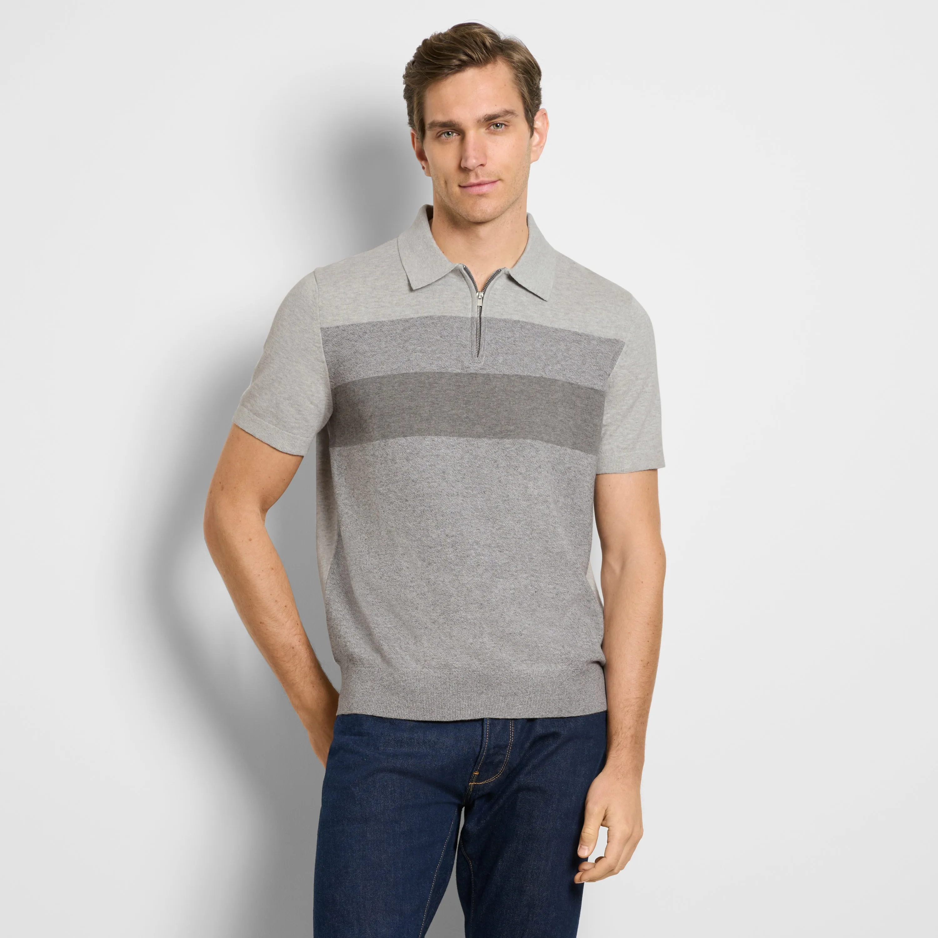 Temp Control Short Sleeve Sweater Zip Polo sold by Van Heusen
