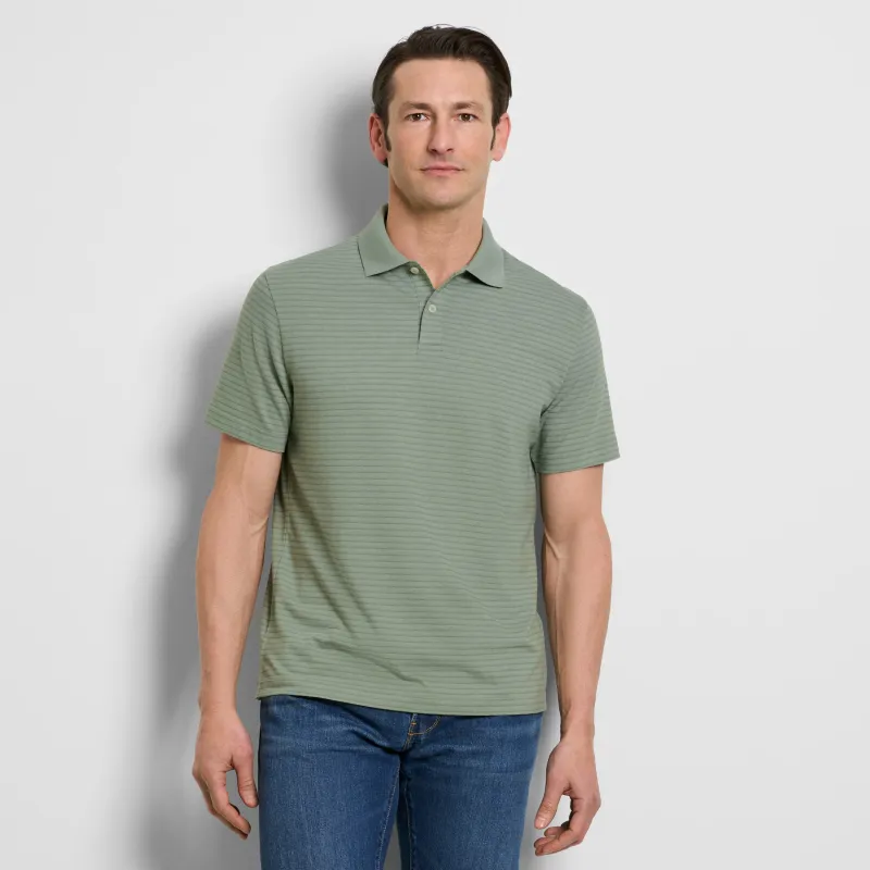 Essential Feeder Stripe Textured Short Sleeve Polo made by Van Heusen