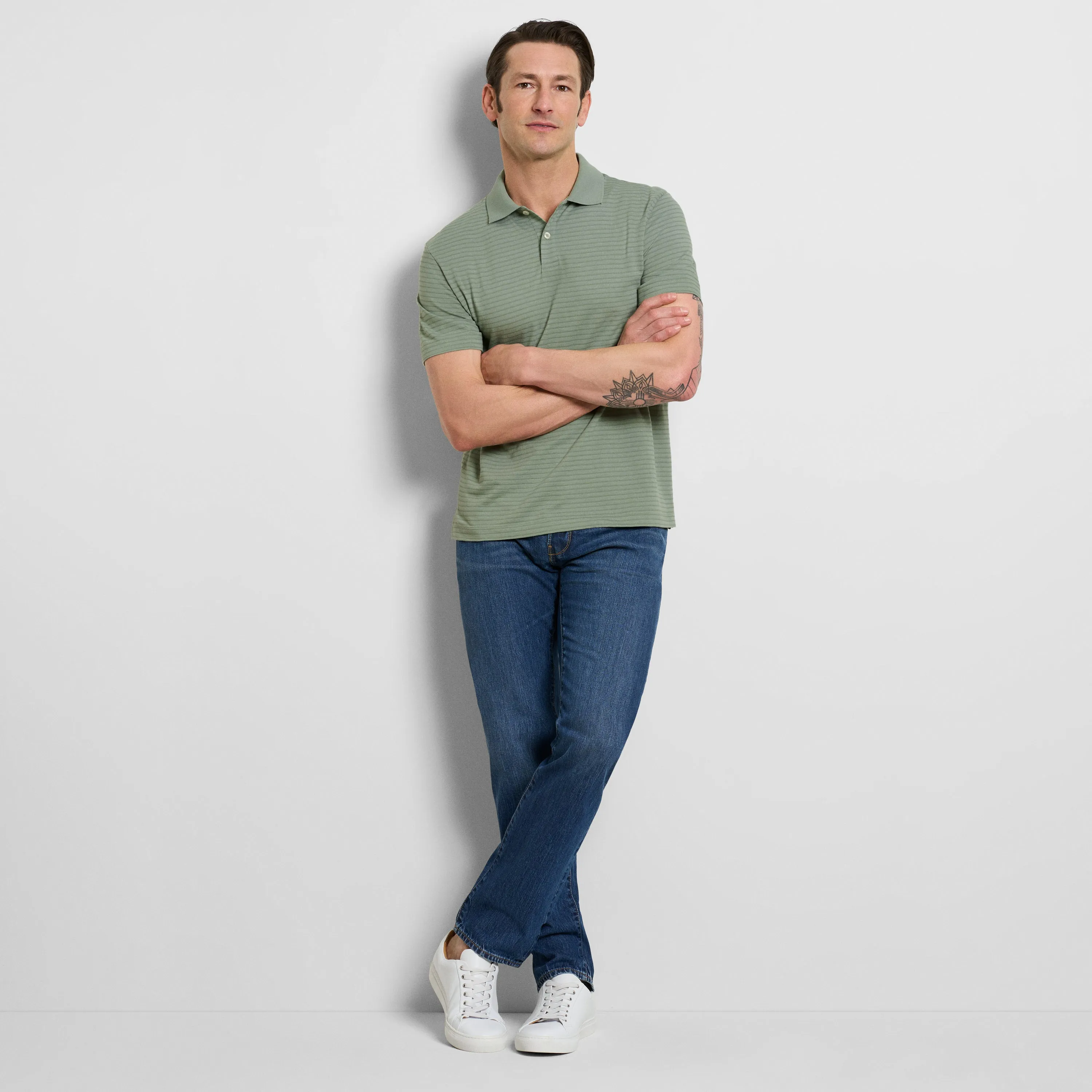Essential Feeder Stripe Textured Short Sleeve Polo sold by Van Heusen product image thumbnail 2