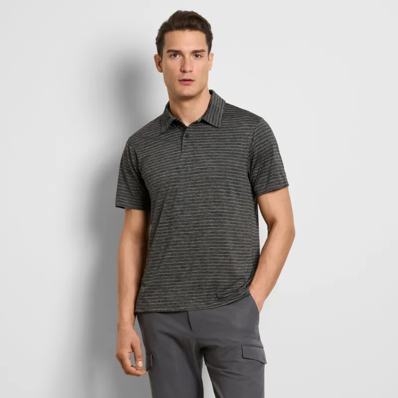 Space Dye Stripe Short Sleeve Button Polo made by Van Heusen