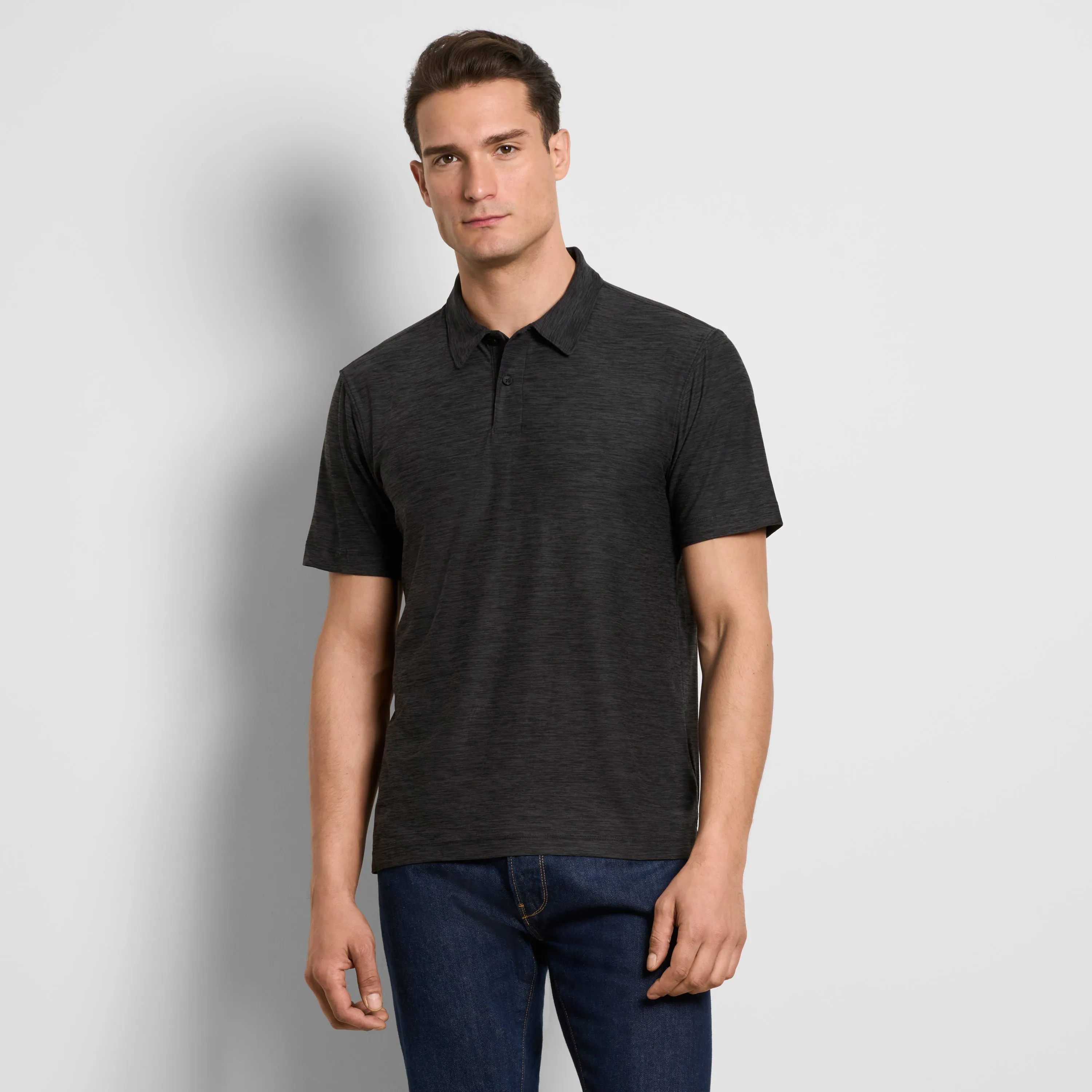 Space Dyed Jersey Short Sleeve Button Polo sold by Van Heusen