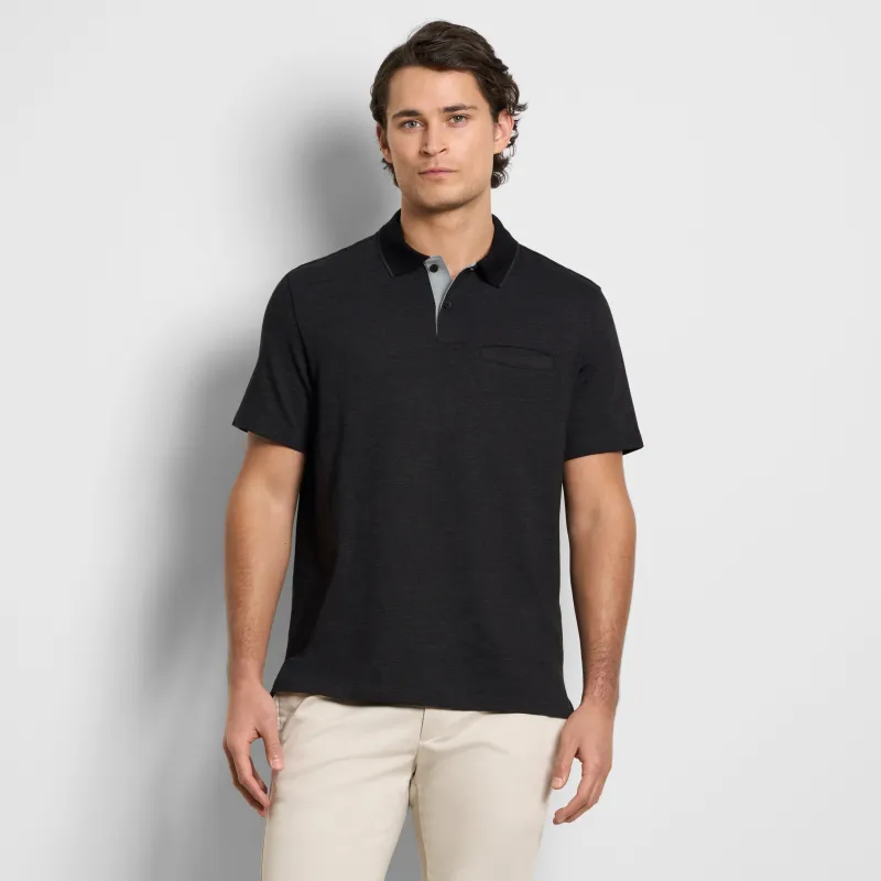 Essential Short Sleeve Birdseye Contrast Trim Welt Pocket Polo made by Van Heusen