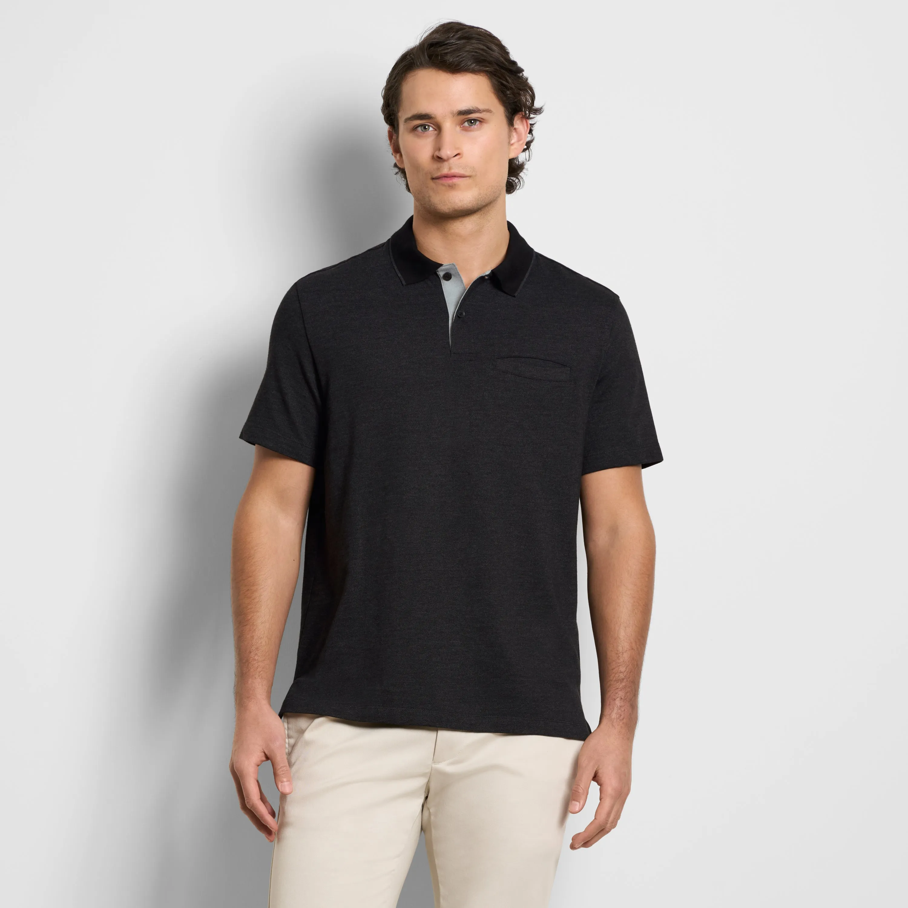 Essential Short Sleeve Birdseye Contrast Trim Welt Pocket Polo sold by Van Heusen