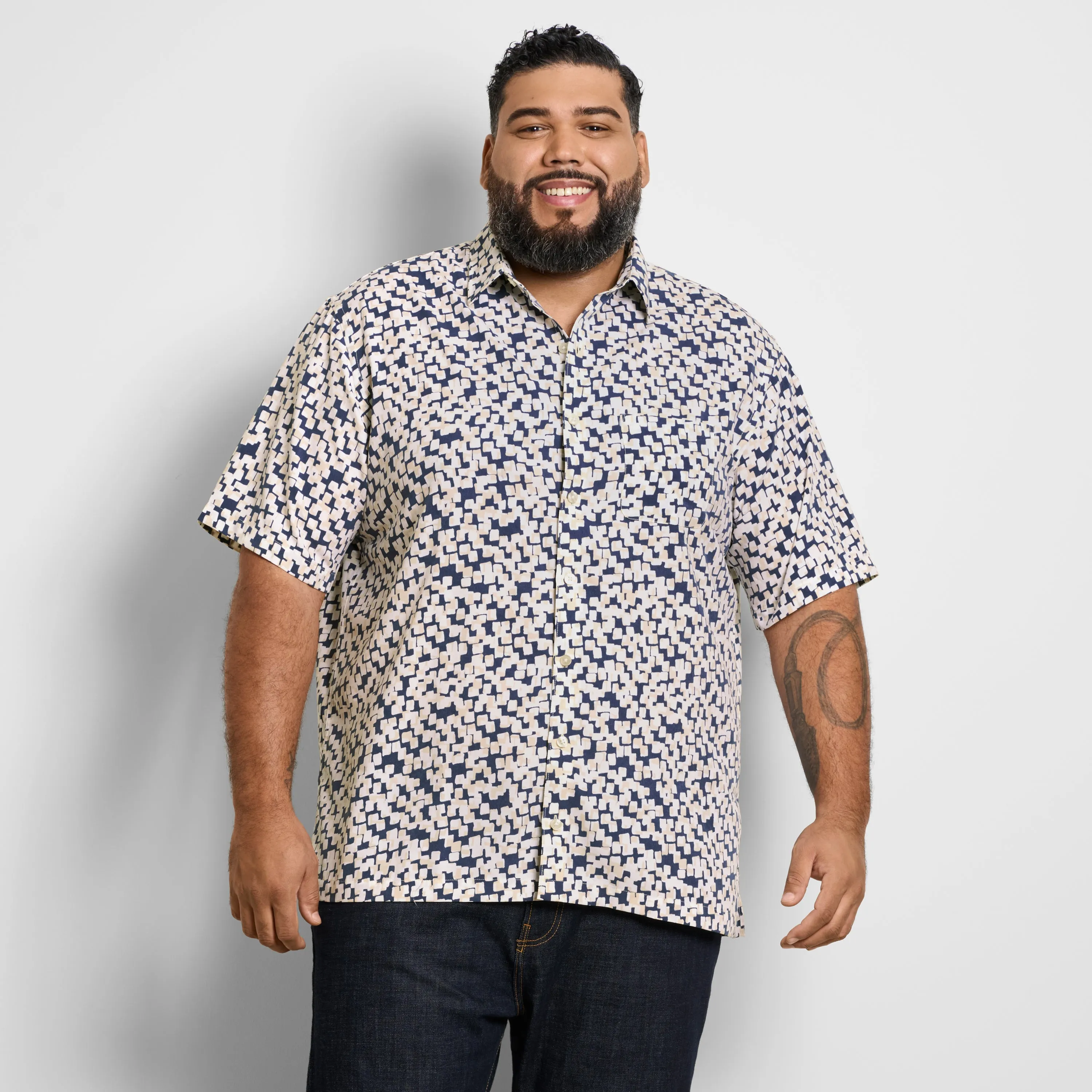 Big & Tall Weekend Short Sleeve Camp Shadow Print Shirt sold by Van Heusen