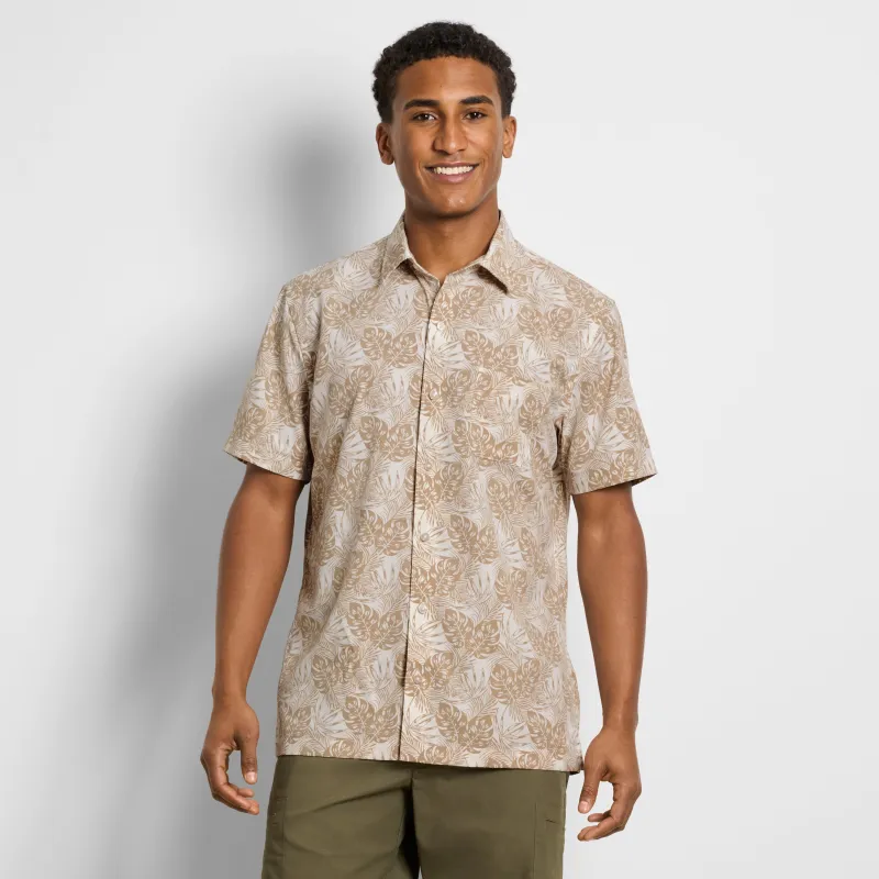 Weekend Short Sleeve Camp Mono Print Shirt made by Van Heusen