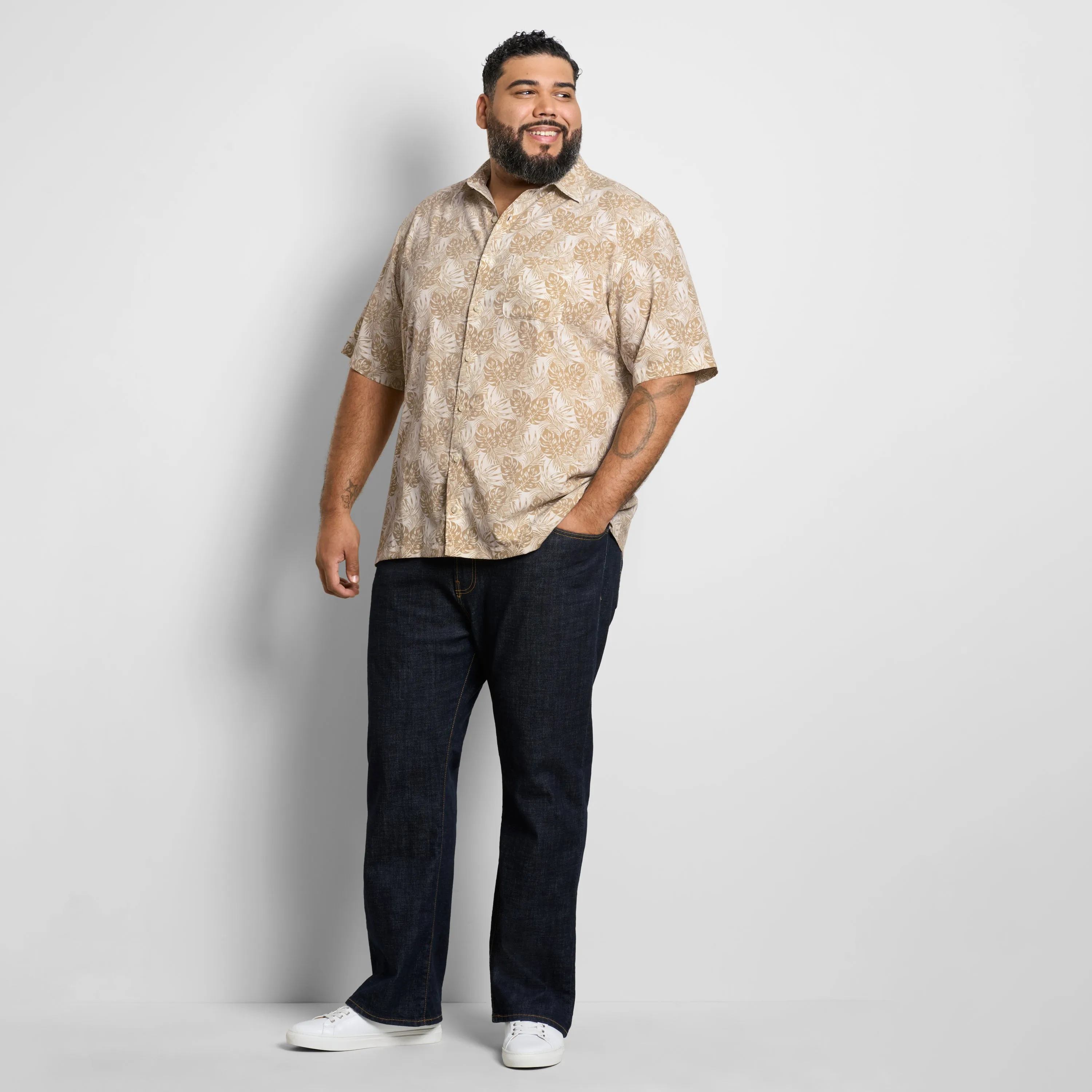 Big & Tall Weekend Short Sleeve Camp Mono Print Shirt sold by Van Heusen product image thumbnail 2