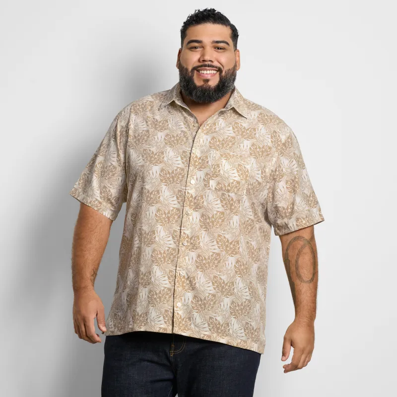 Big & Tall Weekend Short Sleeve Camp Mono Print Shirt made by Van Heusen