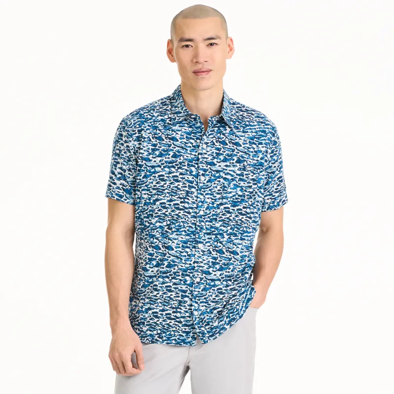 Weekend Waves Print Woven Short Sleeve Camp Shirt - Regular Fit sold by Van Heusen