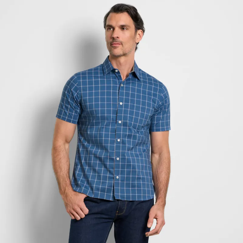 Folsen Short Sleeve Stain Shield Shirt Grid Print - Slim Fit sold by Van Heusen
