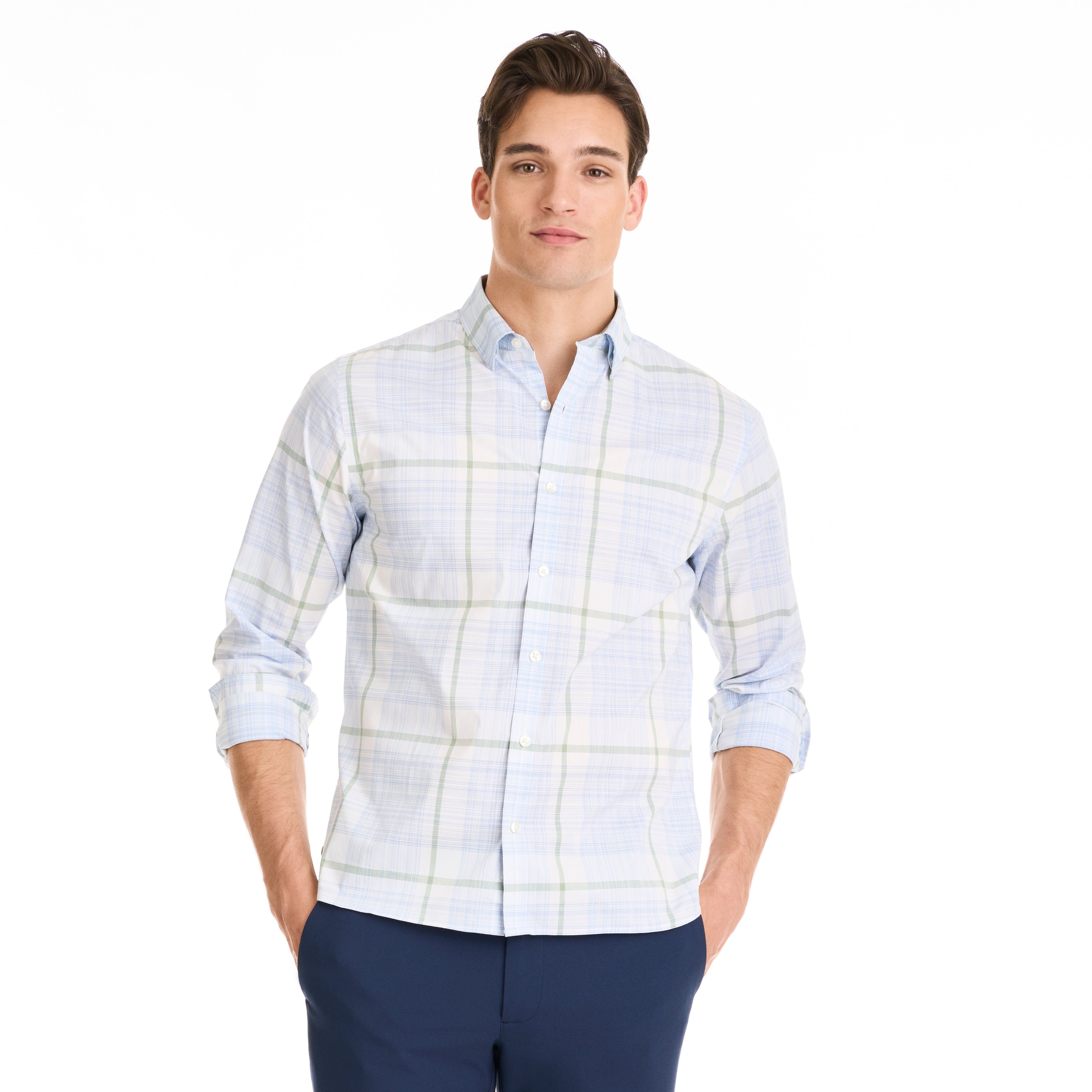 Essential Stain Shield Space Dye Plaid Woven Long Sleeve Shirt - Slim Fit sold by Van Heusen product image thumbnail 2