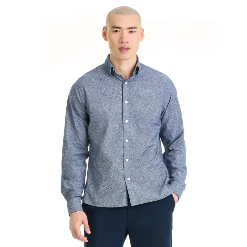 Essential Indigo Floral Long Sleeve Button Up Top – Slim Fit sold by Van Heusen