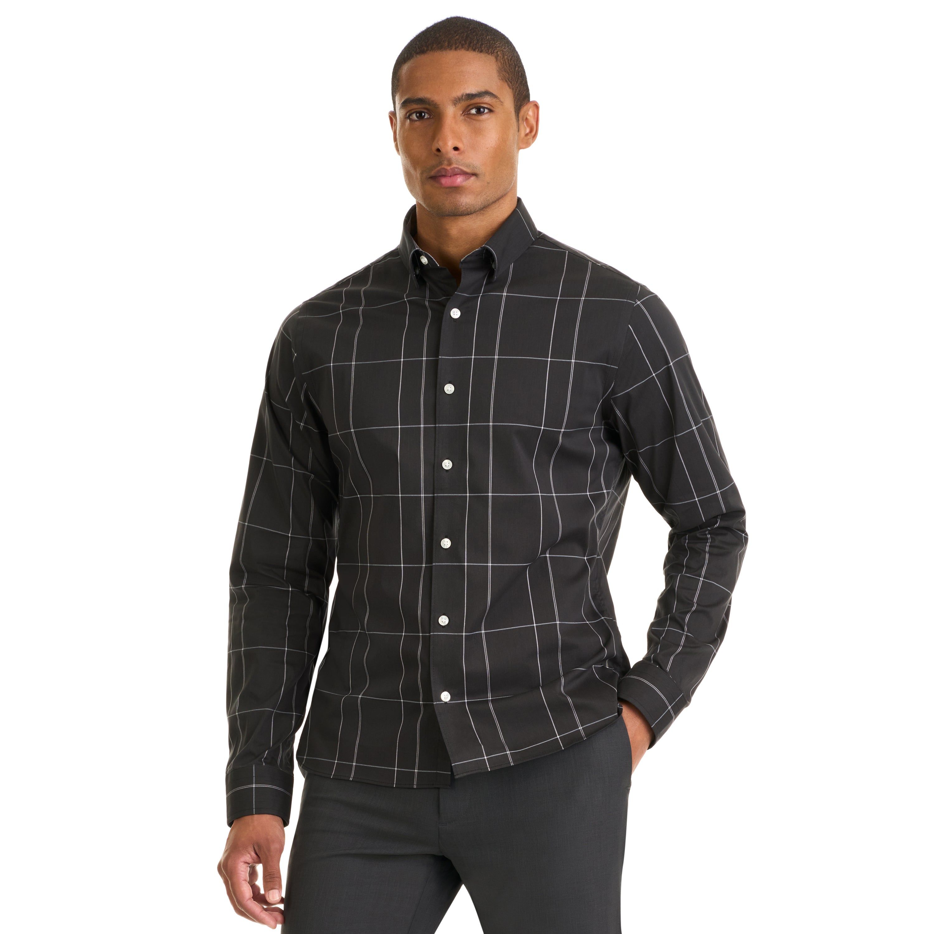 Essential Stain Shield Shirt Long Sleeve Wovens Minimal Plaid Print - Slim Fit sold by Van Heusen