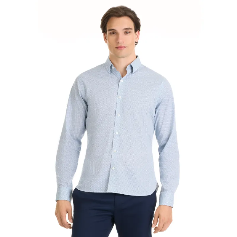 Essential Stain Shield Mini Print Long Sleeve Button Up Top- Slim Fit sold by Van Heusen