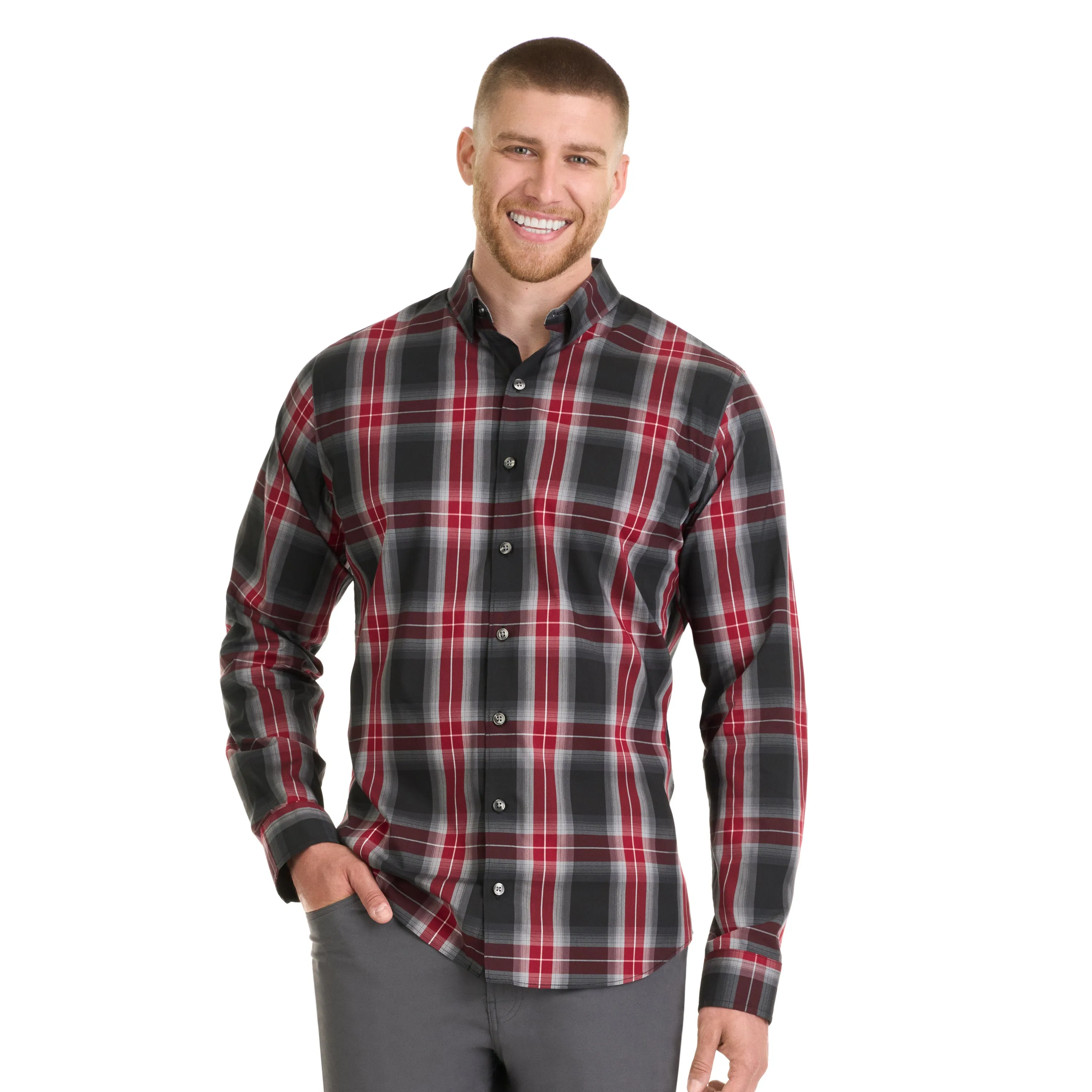 Essential Stain Shield Wovens Charcoal Plaid - Big & Tall sold by Van Heusen