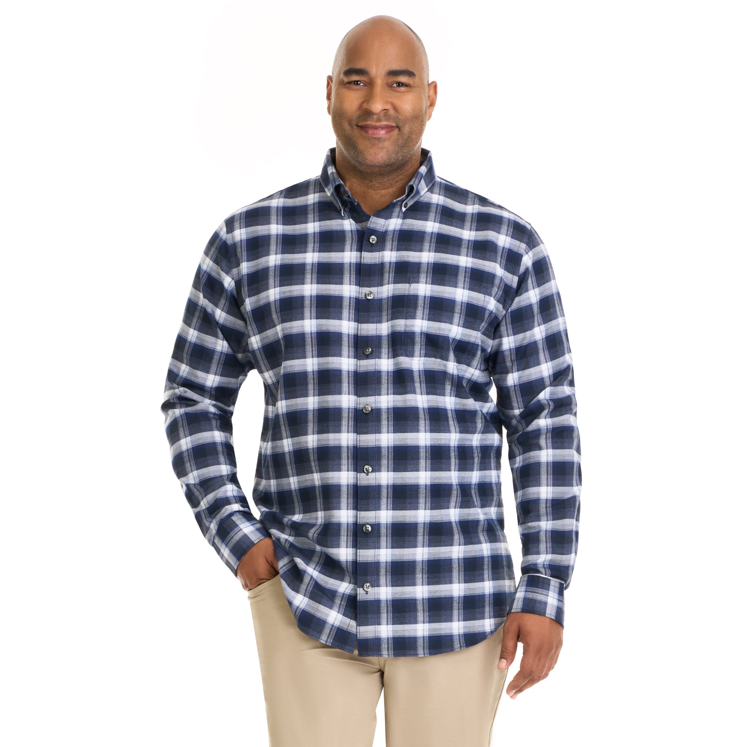 Weekend Twill Long Sleeve Woven Offset Plaid - Big & Tall sold by Van Heusen