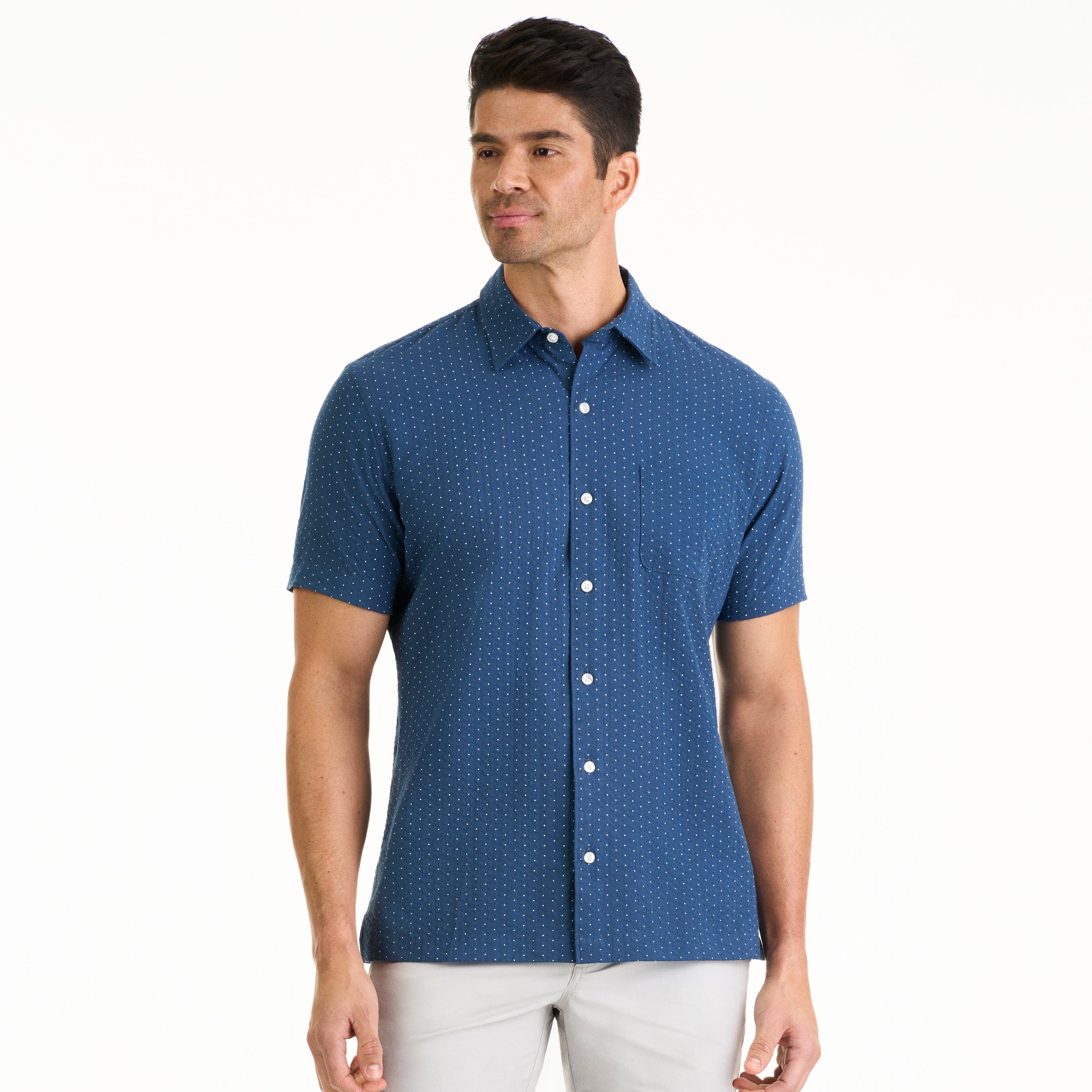 Weekend Seersucker Print Short Sleeve Camp Shirt – Regular Fit sold by Van Heusen