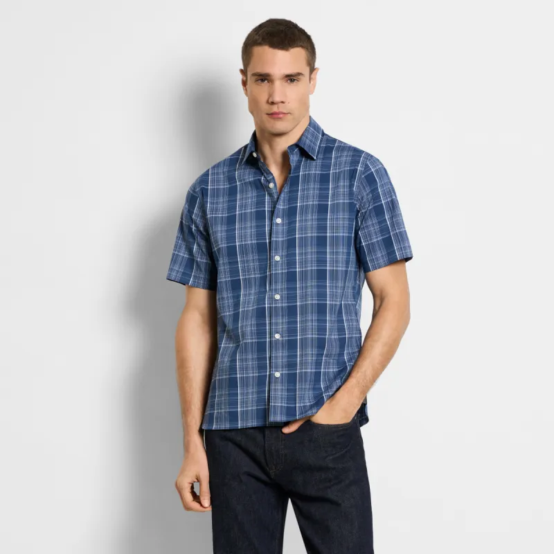 Performance Woven Short Sleeve Shirt Space Dye Check Print - Slim Fit sold by Van Heusen