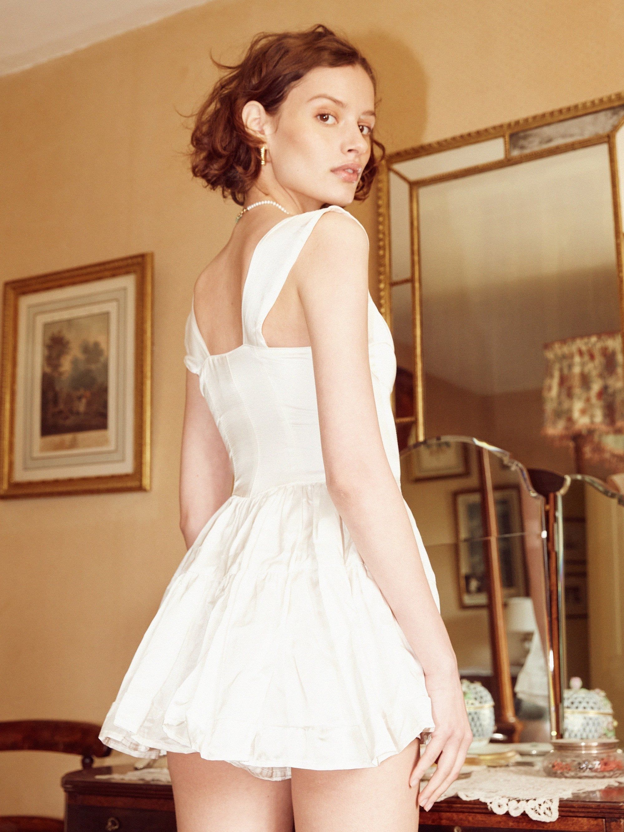 SAMPLE: The Elisabeth Romper Dress - White Silk sold by Vanessa Mooney product image thumbnail 3