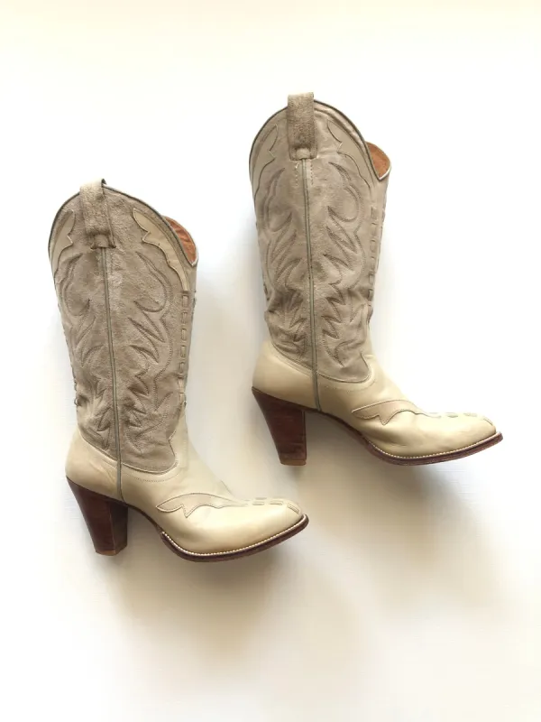 VINTAGE: Western Boots - Suede Cream sold by Vanessa Mooney