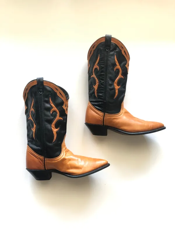 VINTAGE: Western Boots - Black & Camel sold by Vanessa Mooney