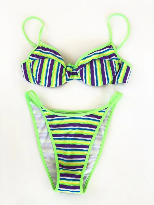 VINTAGE: Neon Green Striped Bikini sold by Vanessa Mooney