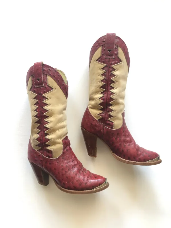VINTAGE: Western Boots - Red & Tan sold by Vanessa Mooney