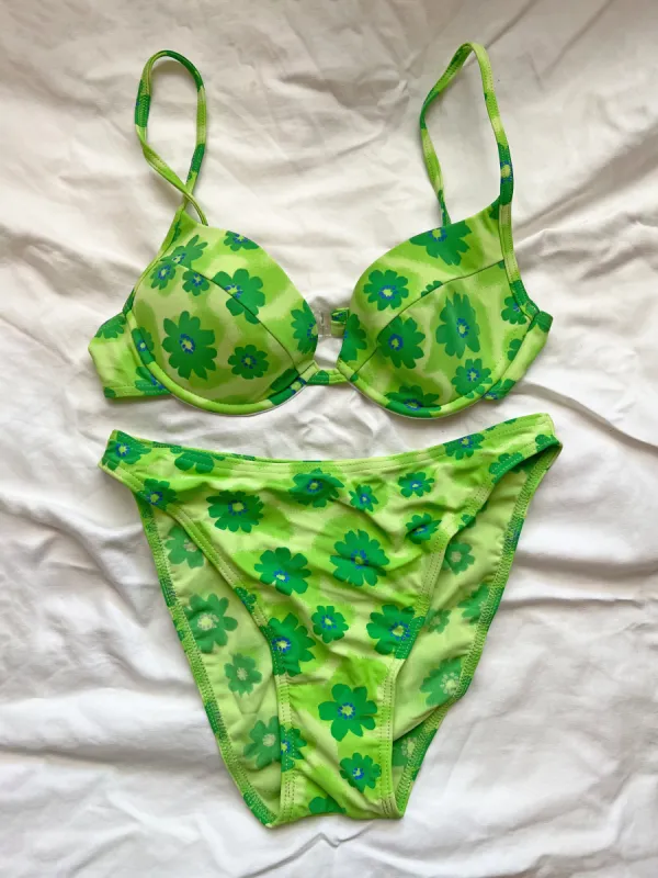 VINTAGE: Green Daisy Print Bikini sold by Vanessa Mooney