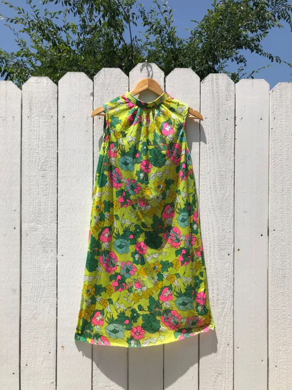 VINTAGE: Neon Flower Mini Dress - Yellow sold by Vanessa Mooney
