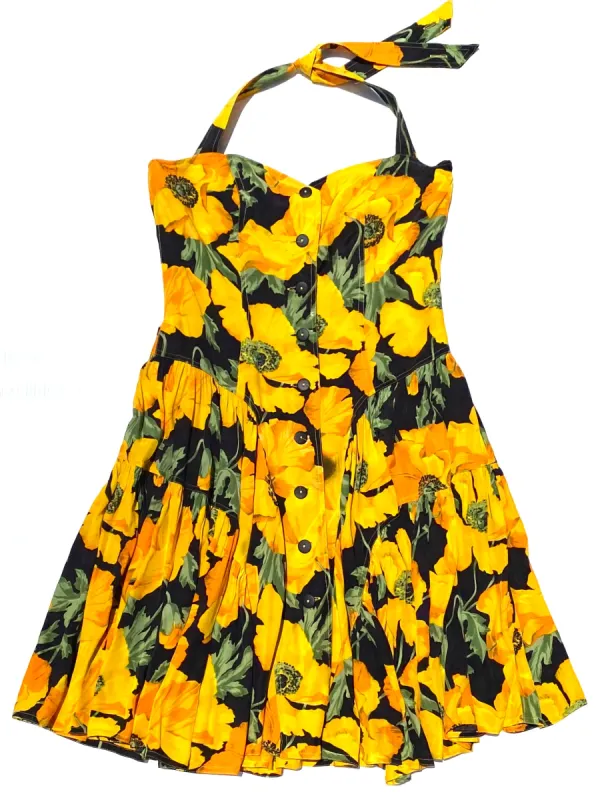VINTAGE: Halter Dress - Yellow Poppy sold by Vanessa Mooney