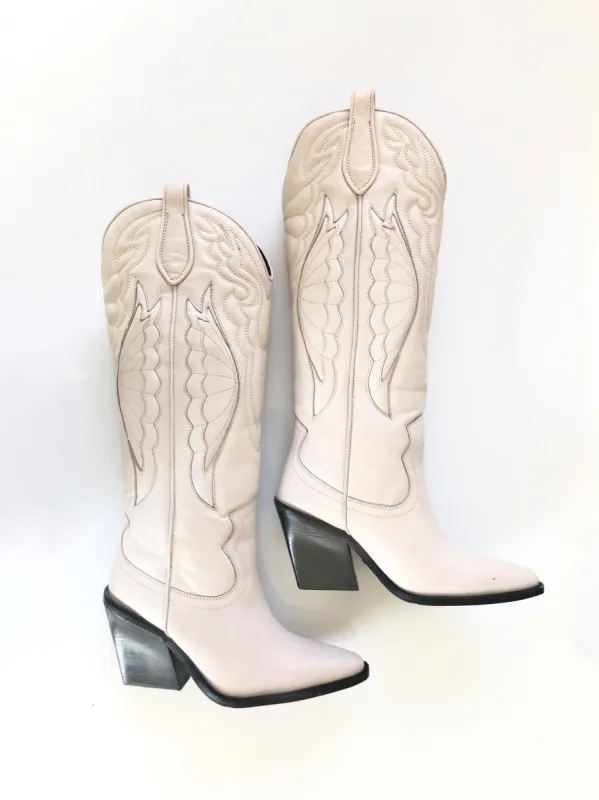 VINTAGE: Tall White Leather Bronx Cowgirl Boots sold by Vanessa Mooney