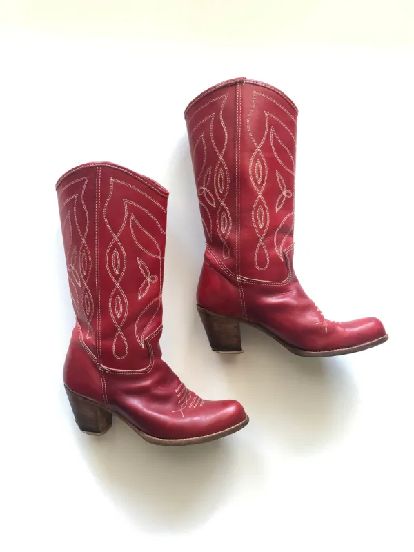 VINTAGE: Western Boots - Rich Red sold by Vanessa Mooney