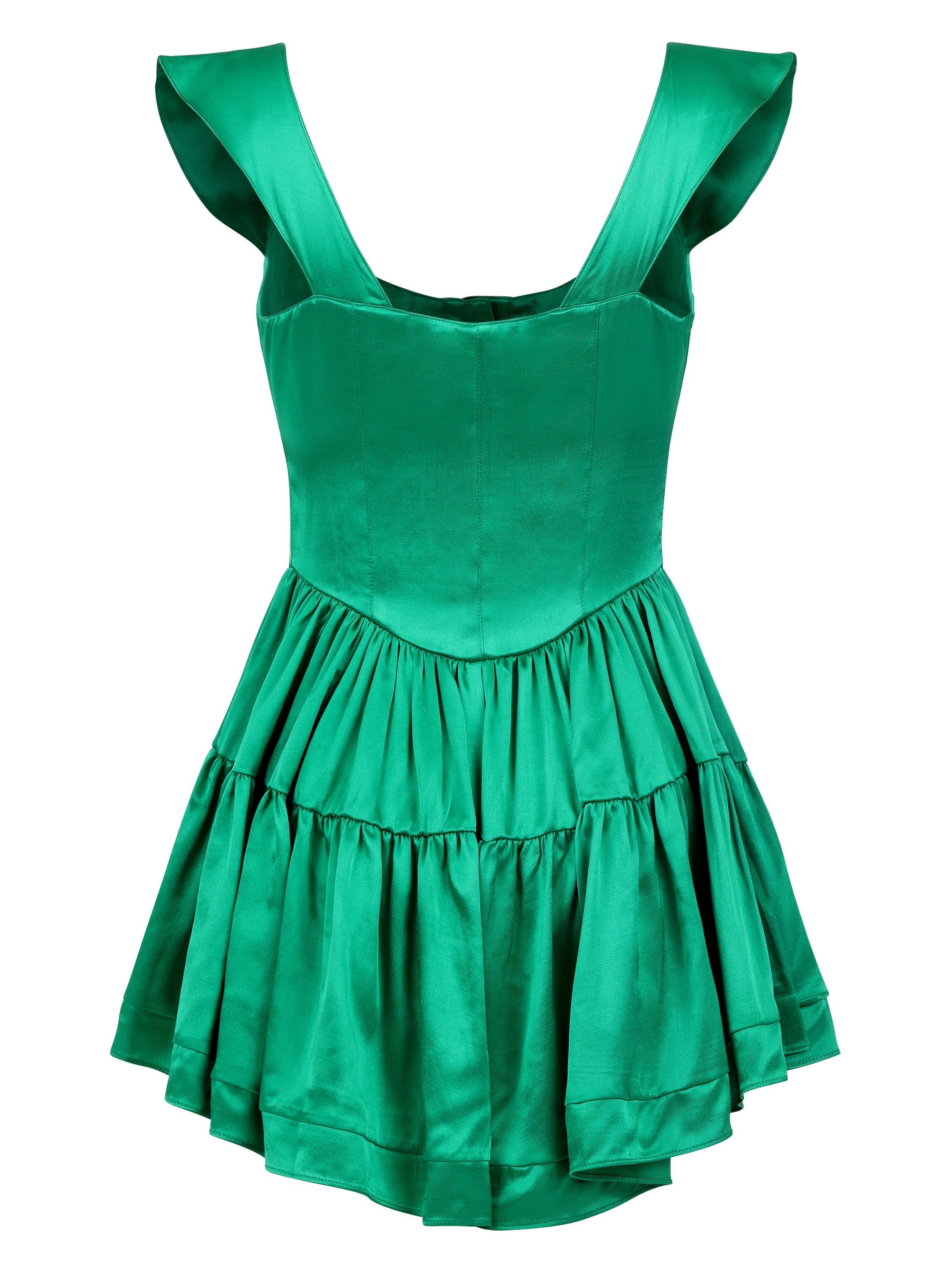 SAMPLE: The Elisabeth Romper Dress - Emerald Satin sold by Vanessa Mooney product image thumbnail 3