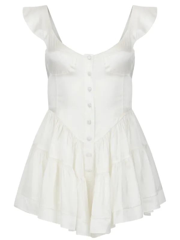 The Elisabeth Romper Dress - White Silk sold by Vanessa Mooney
