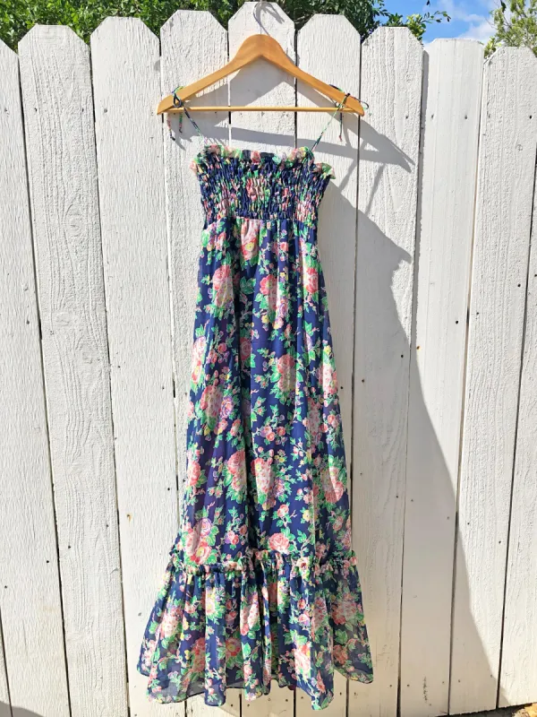 VINTAGE: '70s Maxi Dress - Blue Floral sold by Vanessa Mooney