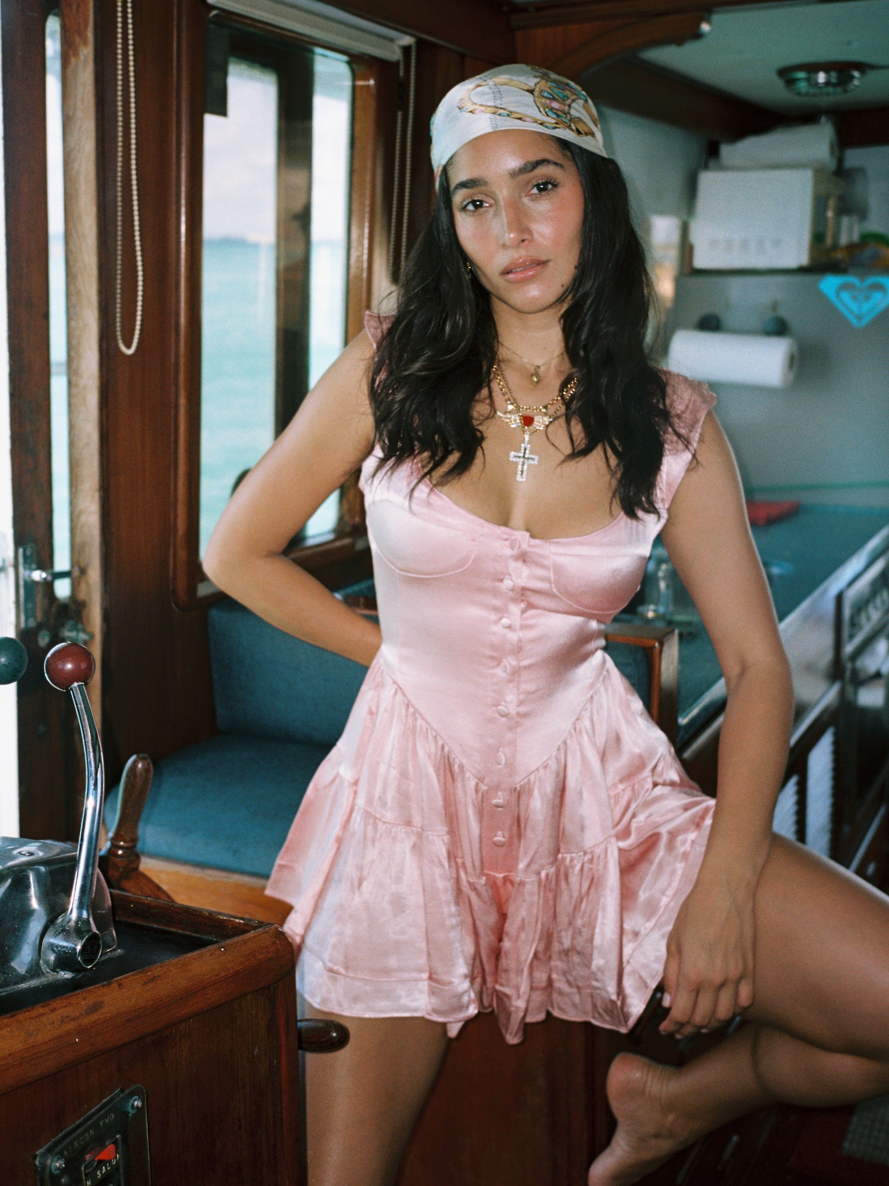 SAMPLE: The Elisabeth Romper Dress - Baby Pink Satin sold by Vanessa Mooney