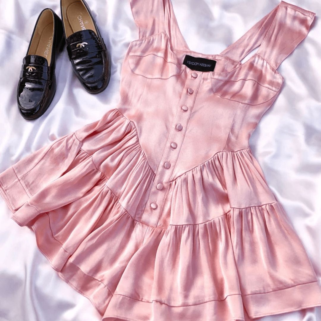 SAMPLE: The Elisabeth Romper Dress - Baby Pink Satin sold by Vanessa Mooney product image thumbnail 5