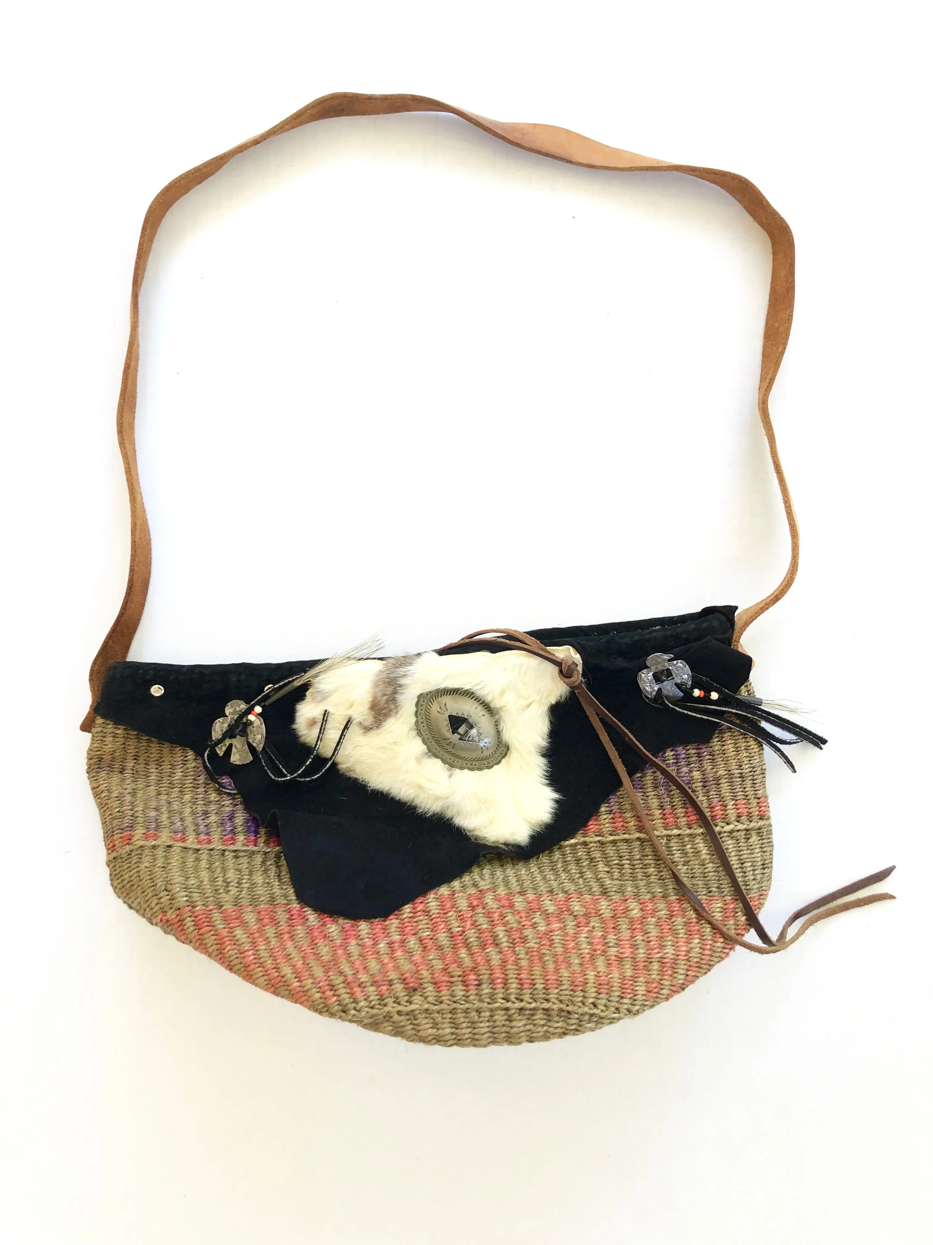 VINTAGE: '80s Handwoven Leather Bag sold by Vanessa Mooney