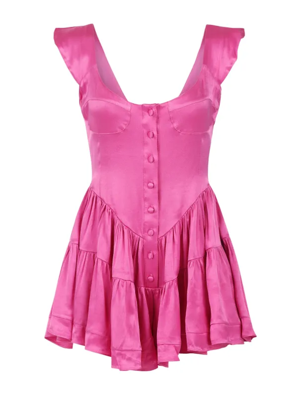 The Elisabeth Romper Dress - Hot Pink Satin sold by Vanessa Mooney