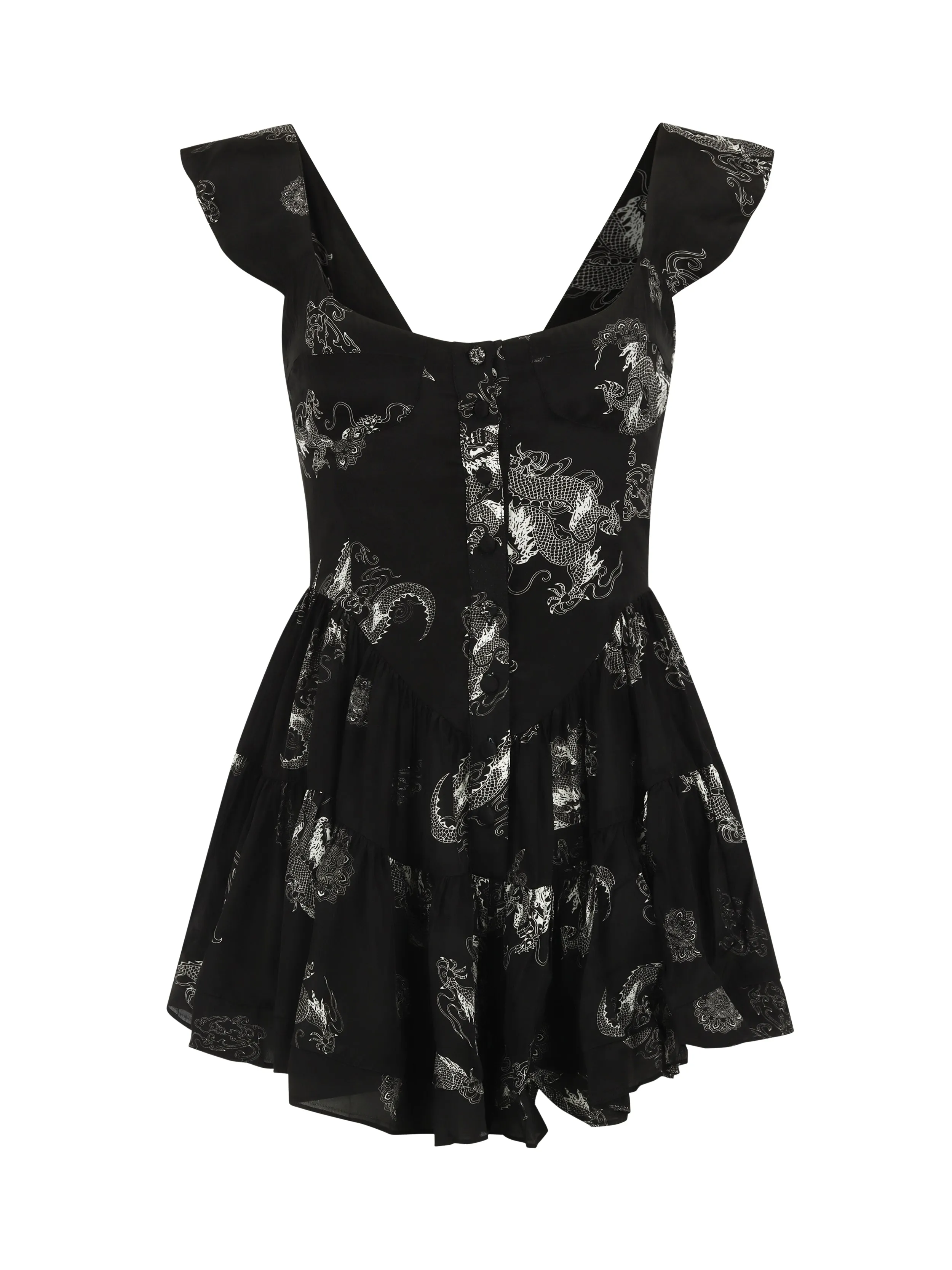 The Elisabeth Romper Dress - Black Dragon Print sold by Vanessa Mooney