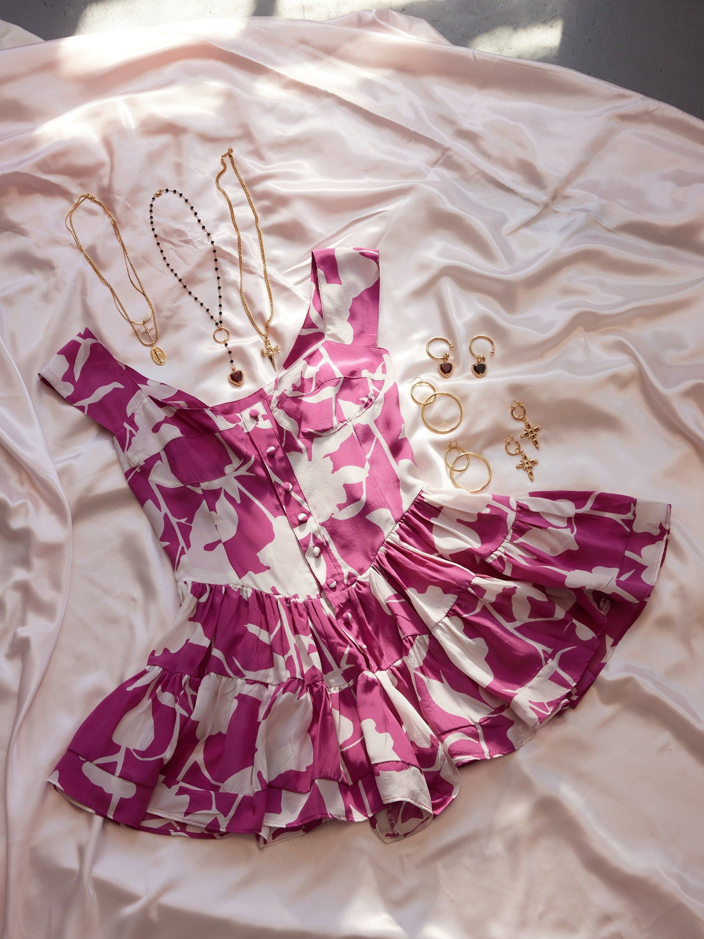 The Elisabeth Romper Dress - Pink & White Silk sold by Vanessa Mooney